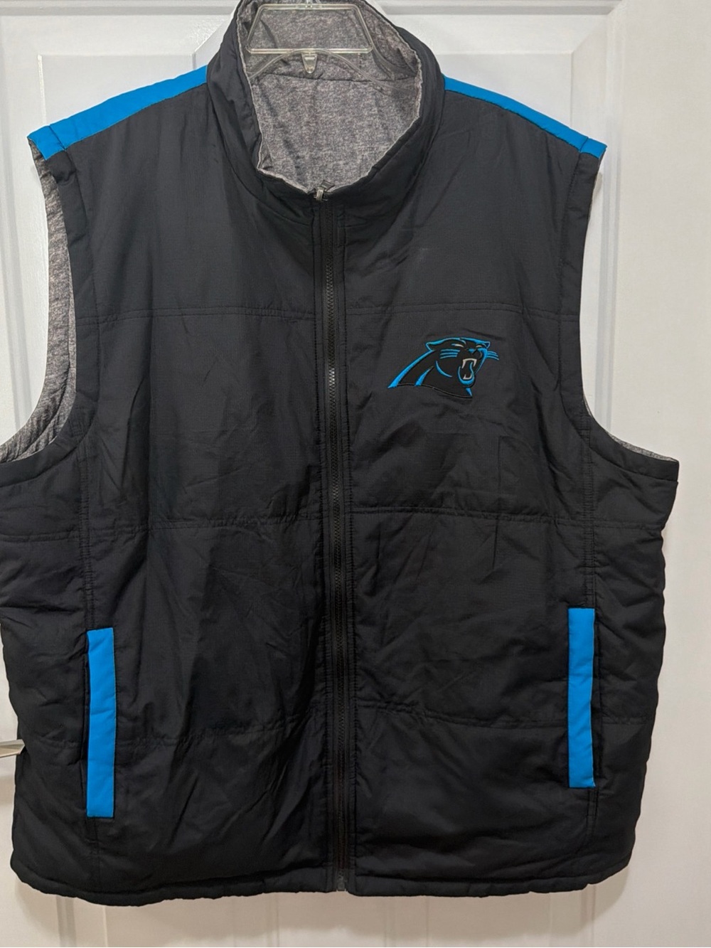 NFL Panthers puffer Reversible Vest Mens XXL Blue Gray Full Zip Logo